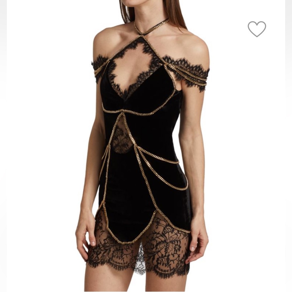 Christian Cowan Velvet Lace & Chains Mini Dress - Picture 2 of 15